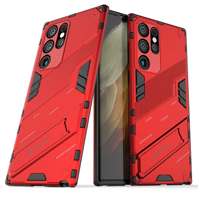 เคส Samsung Galaxy S23 Ultra 5G #เคสฝาหลังพลาสติก ไฮบริด TPU + Kickstand