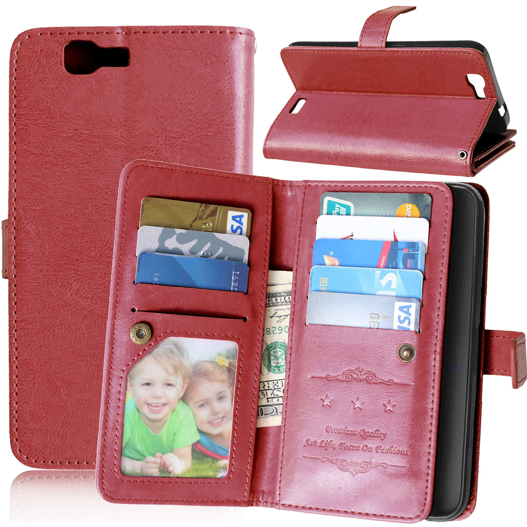 เคส Huawei Ascend G7 #เคสแบบฝาพับหนัง PU สไตล์กระเป๋าสตางค์ผิวหนังม้ามีช่องใส่การ์ดถึง 9 ช่อง