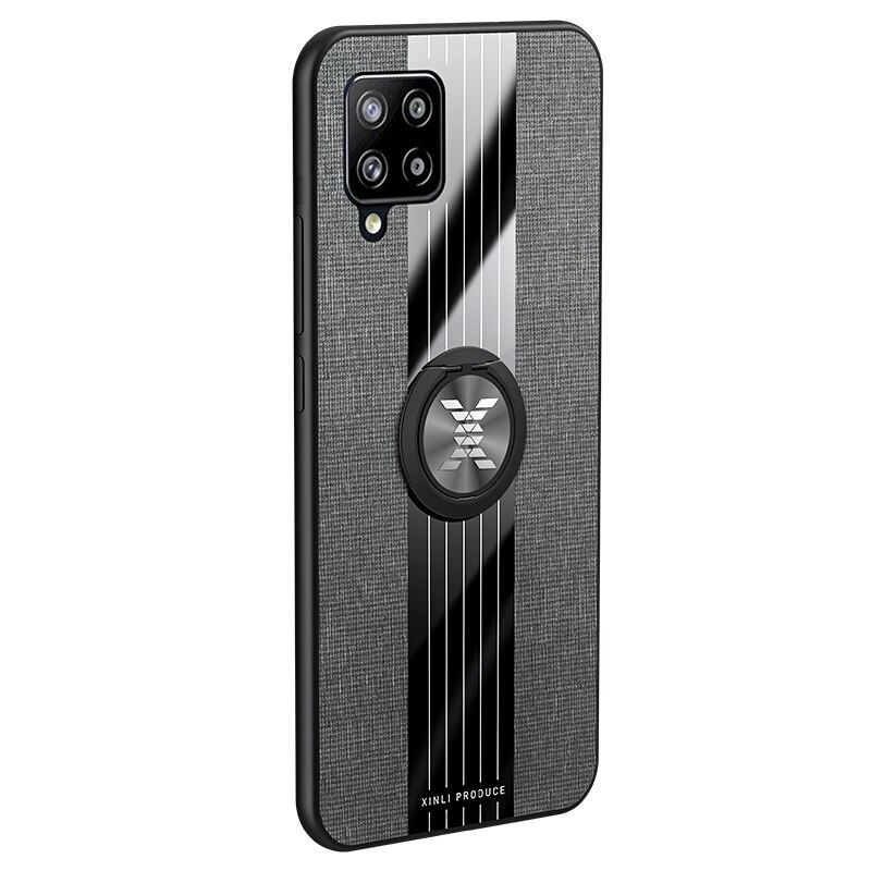 เคส Samsung Galaxy A42 5G #เคสฝาหลังเคลือบผ้าเนื้อมีแหวนสวมนิ้ว TPU ไฮบริด+อะคริลิ + แหวนโลหะ