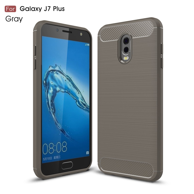 เคส Samsung Galaxy J7 Plus #เคสฝาหลัง Brushed Carbon Fiber TPU สวยงามทันสมัย