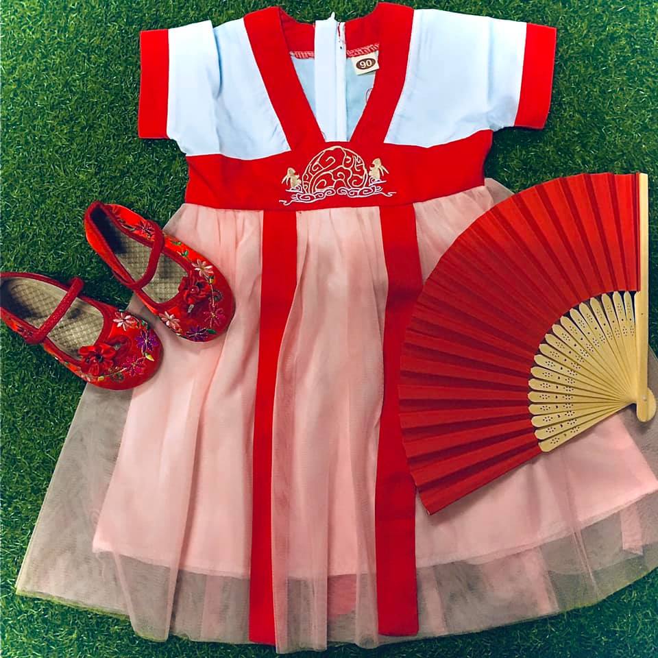 ชุดตรุษจีนเด็กหญิง กระโปรงชีฟอง