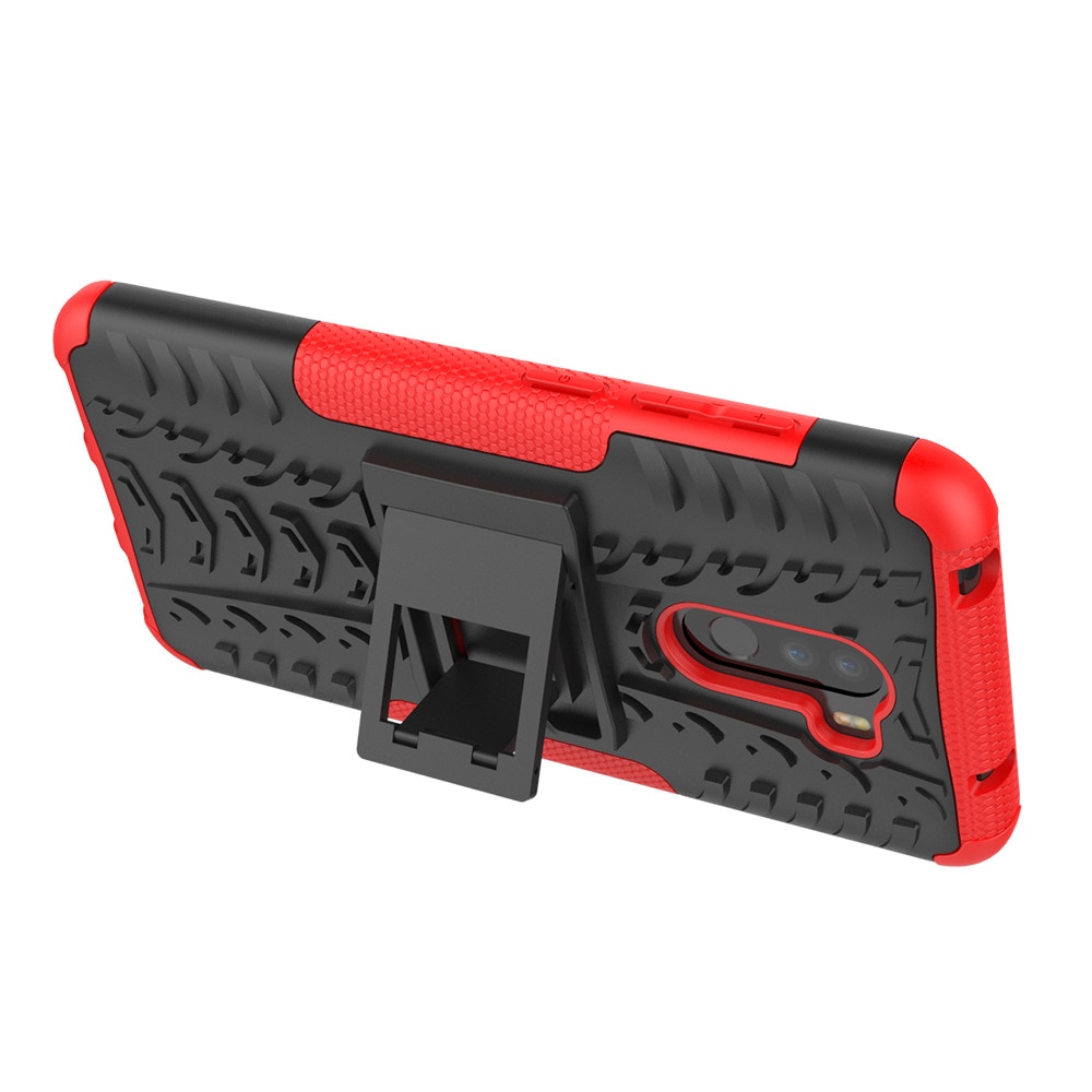 Case Xiaomi Pocophone F1 #เคสฝาหลังกันลื่น Cool Tyre Pattern Kickstand (PC + TPU) สีสันสดใส