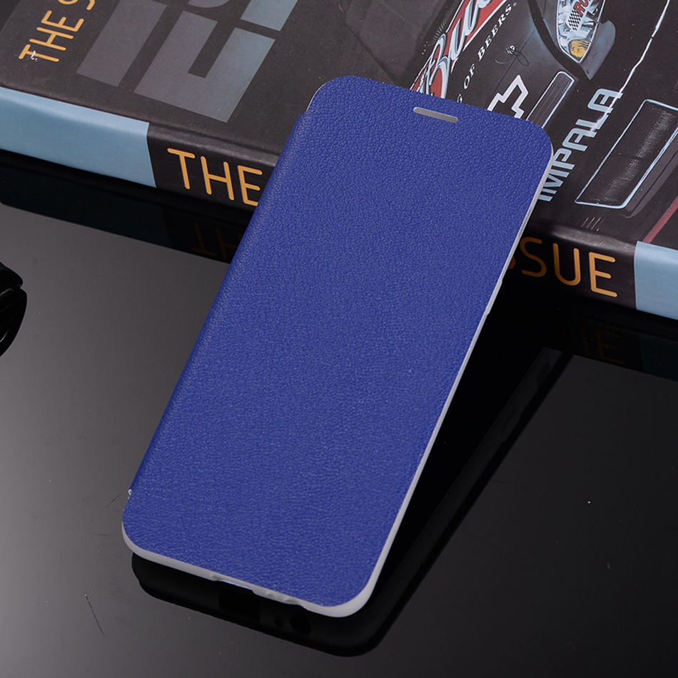 เคส Samsung Galaxy A8 + (2018) #เคสฝาพับผิวหนังลิ้นจี่พร้อมช่องเสียบการ์ดสีสันสวยงามสดใส