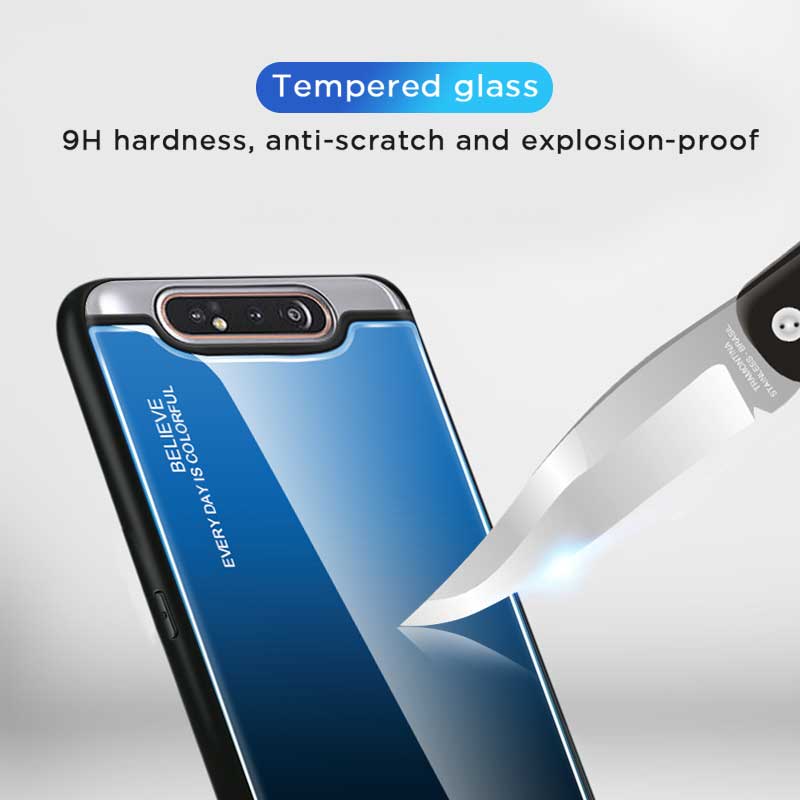 Case Samsung Galaxy A80 # (พร้อมส่ง) เคสฝาหลัง กระจกสีไล่โทนสี Glass + PC + TPU Hybrid Case สี น้ำเงิน/ม่วง