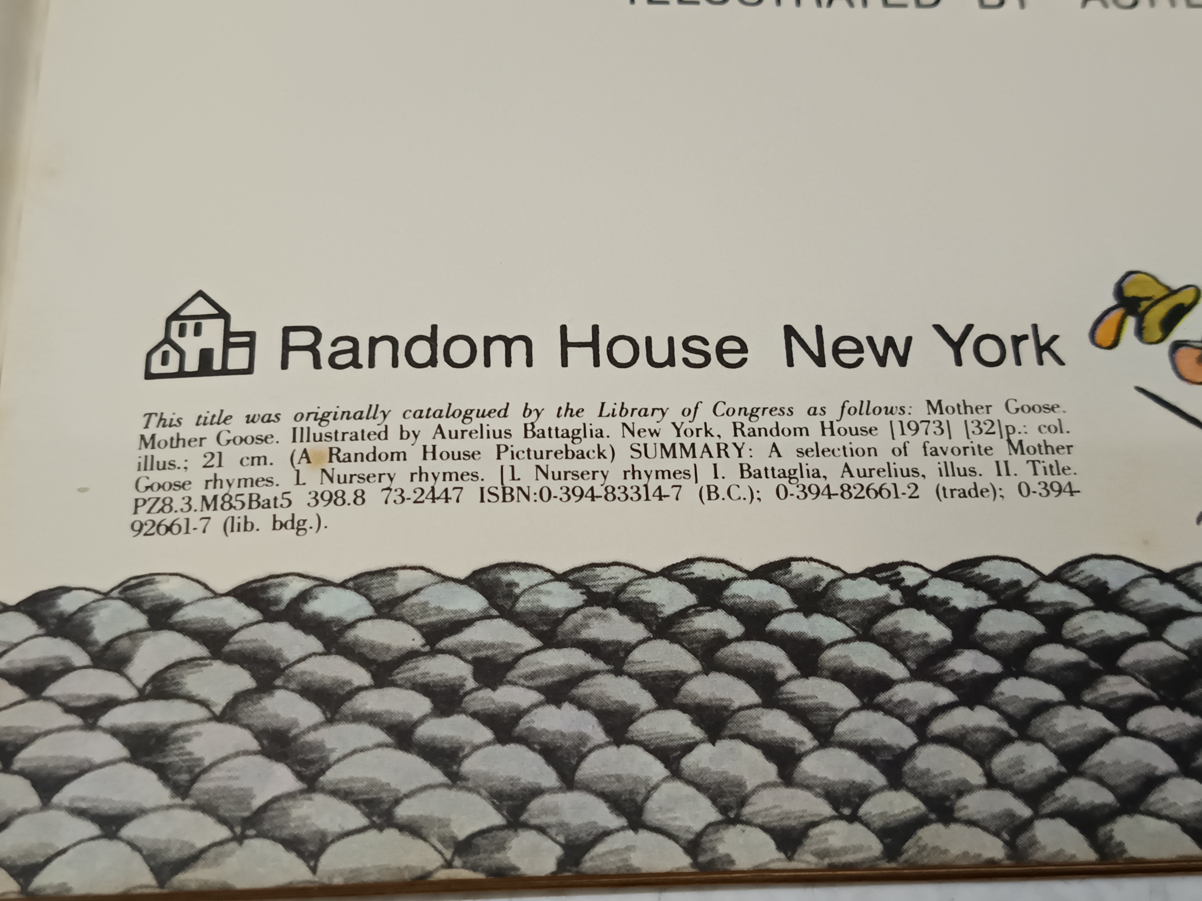 Mother Goose ( A Random House Pictureback) by Battaglia, Aurelius, 1973 Vintage