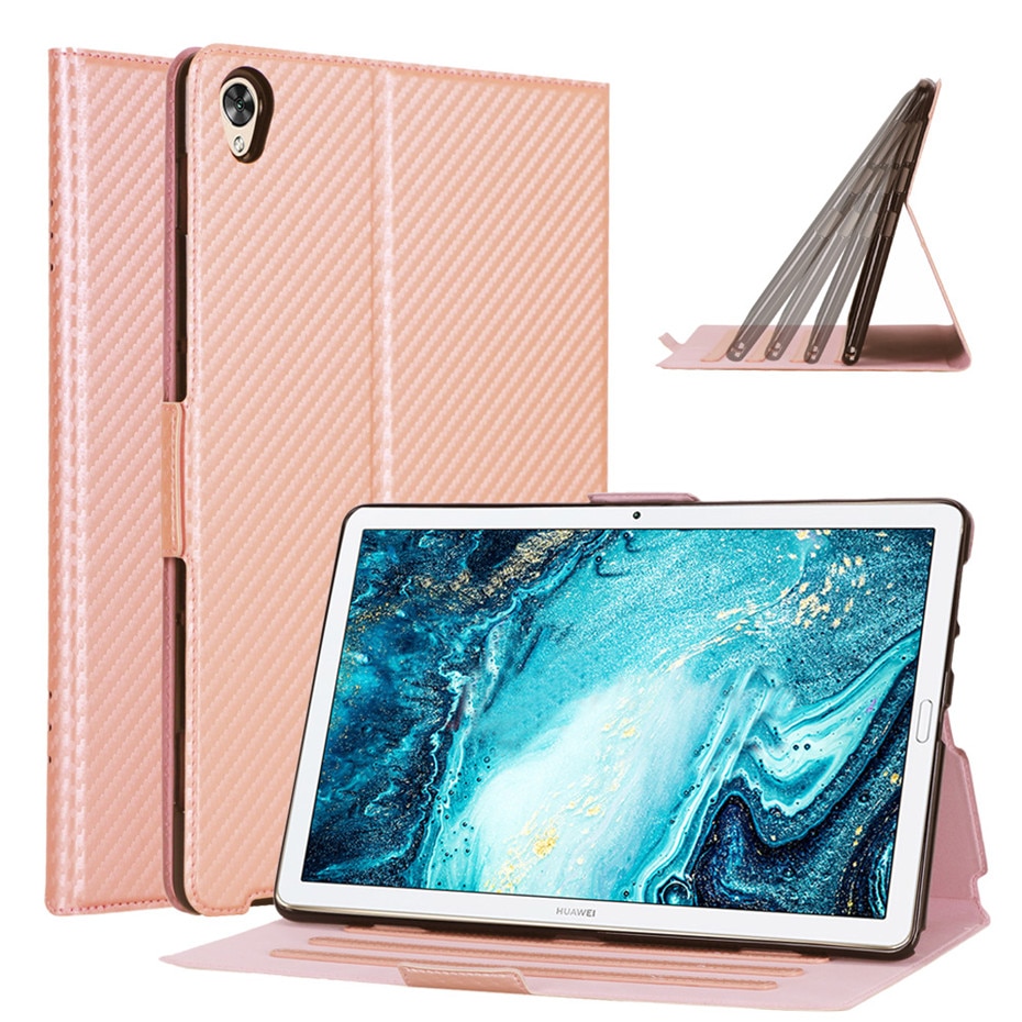 Case Huawei MediaPad M6 10.8-inch #เคสแบบฝาพับลาย Carbon Fiber Texture Magnetic Leather Shell มีช่องใส่การ์ด