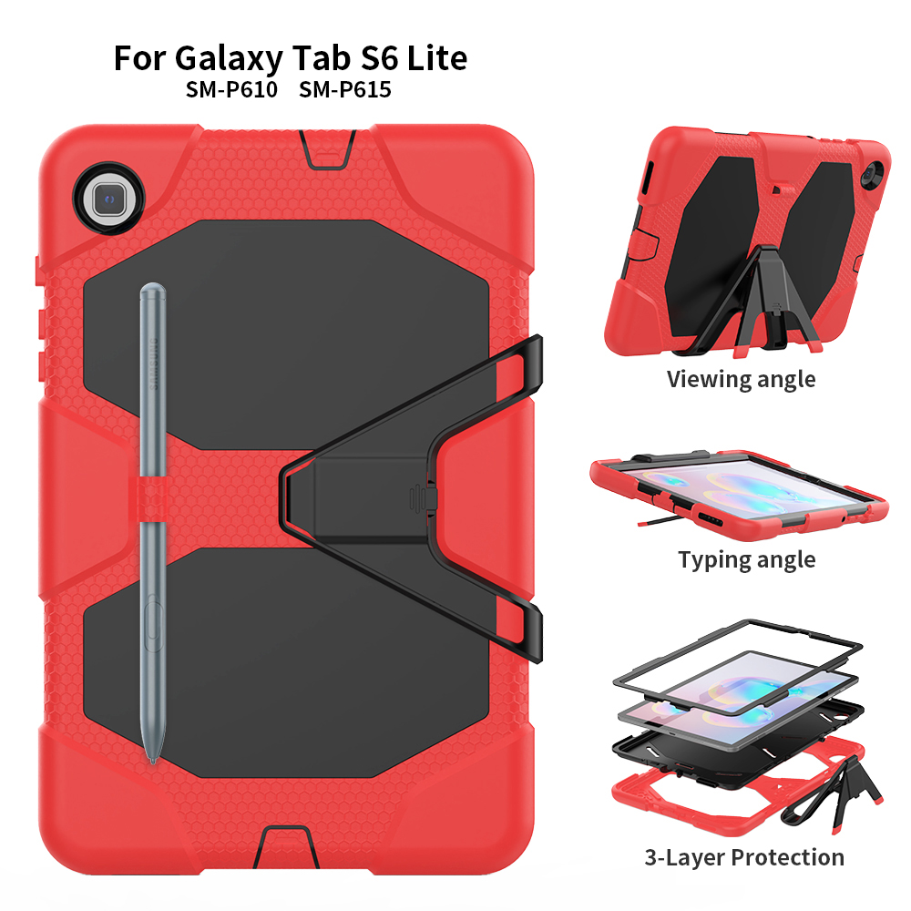 เคส Samsung Galaxy Tab S6 Lite 10.4 SM-P610 P615 P617 #เคสไฮบริดกันกระแทก ซิลิโคน+พลาสติกกันกระแทกมีขาตั้ง Shockproof Heavy Duty Armor