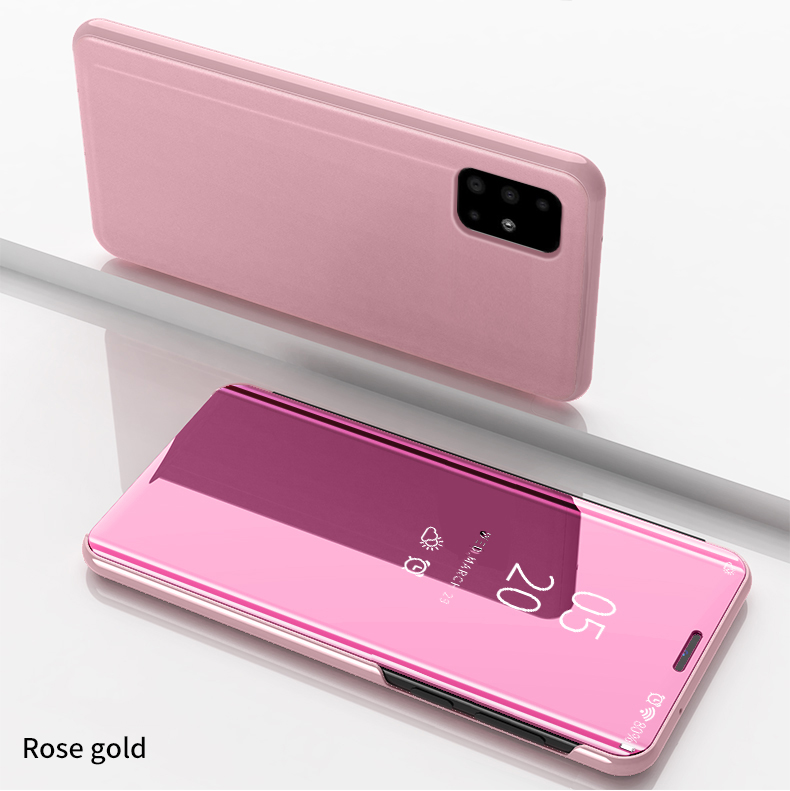 เคส Samsung Galaxy A51 #เคสฝาพับปกโปร่งแสงผิวเงา Electroplating Mirror Surface Window View
