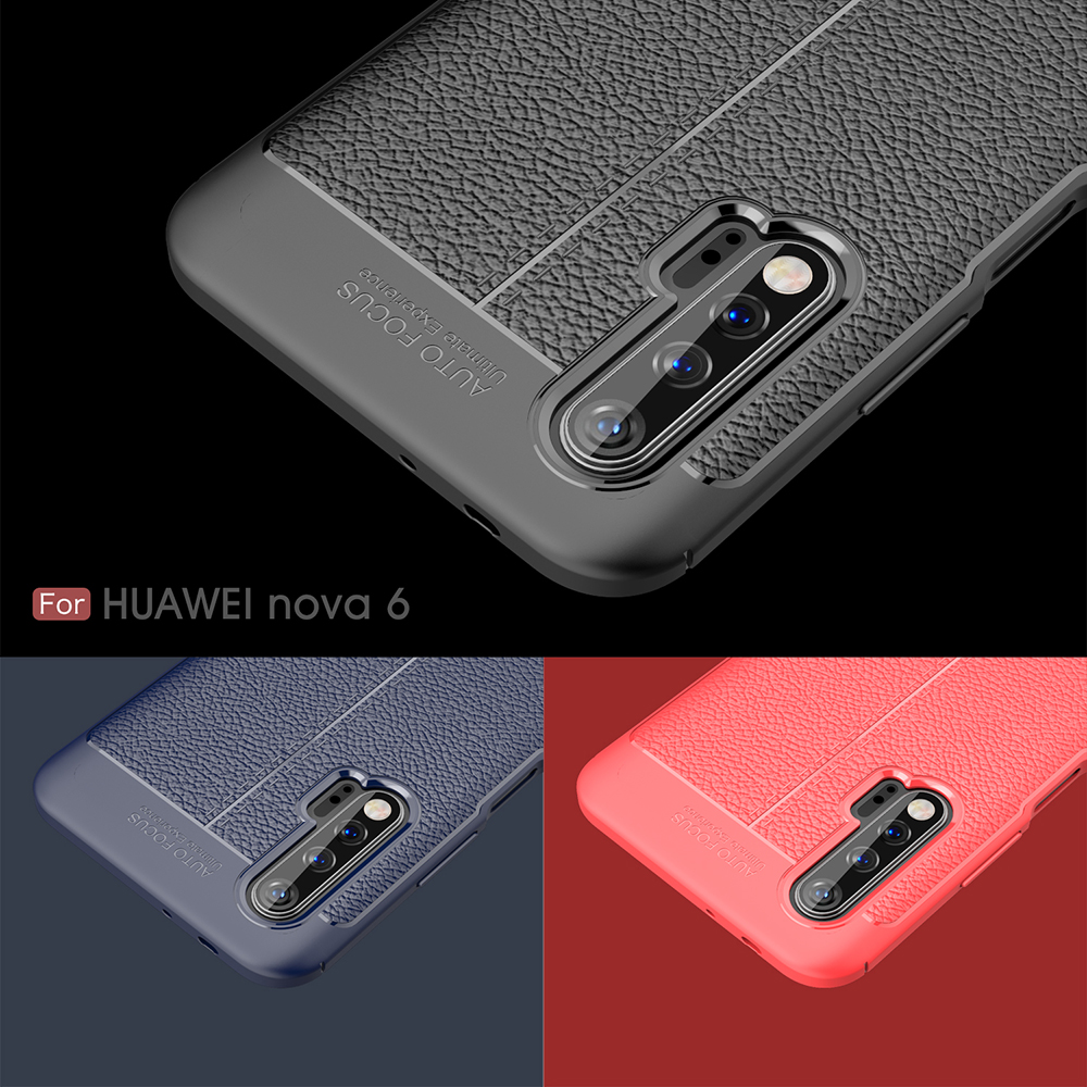 เคส Huawei Nova 6 #เคสฝาหลัง TPU ผิวลิ้นจี่ช่วยป้องกันลายนิ้วมือและกันลื่นได้ดี