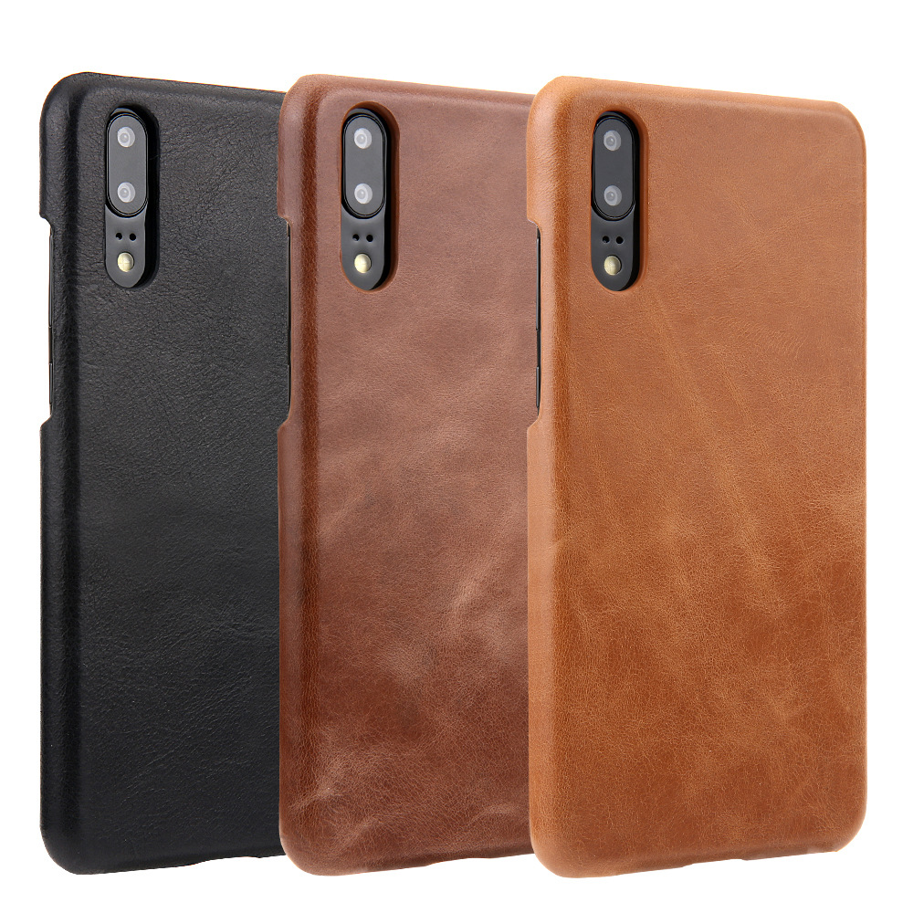 Case Huawei P20 Pro #เคสฝาหลังหุ้มหนังแท้ Retro Genuine Leather Coated Hard PC Case