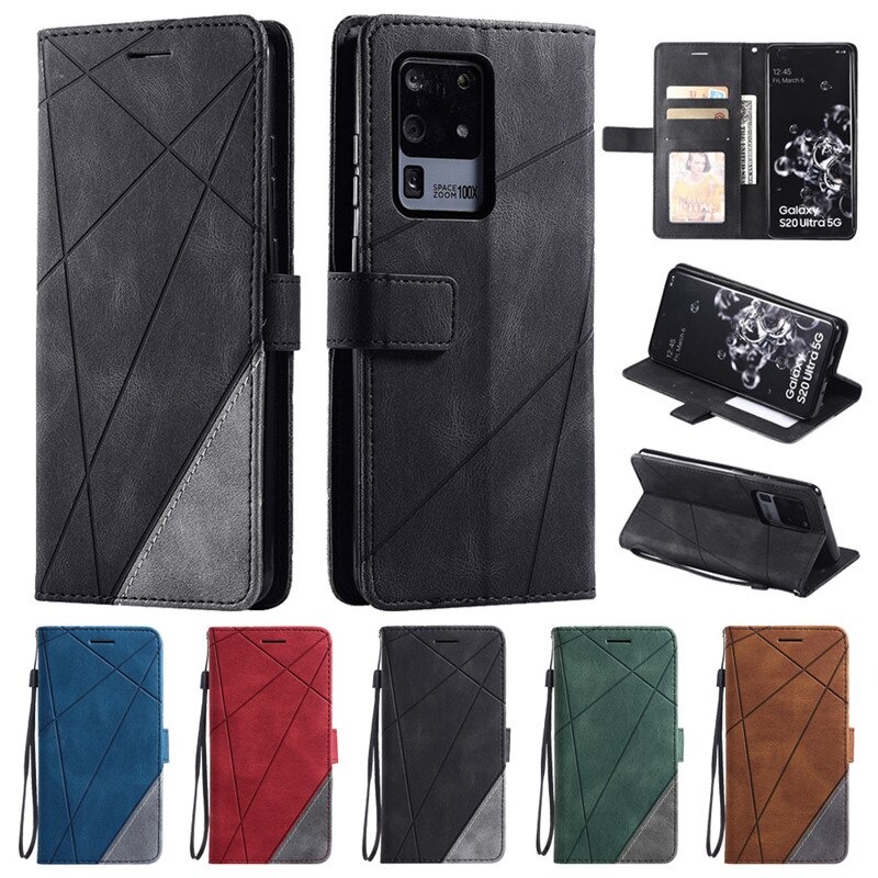 เคส Samsung Galaxy S20 Ultra / S20 Ultra 5G #เคสฝาพับหนัง PU มีช่องเสียบบัตรอื่นๆในตัว Geometric Pattern Leather Card Holder Protective