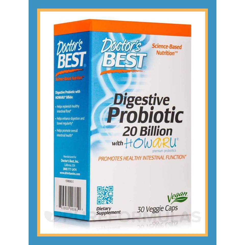Doctor's Best® Premium Probiotics 20,000 Billon 30 veggie Caps, Digestivewith Howaru โปรไบโอติค ล้านตัว 6 สายพันธุ์