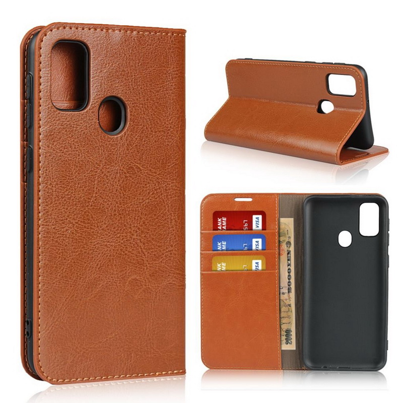 Case Samsung Galaxy M21 #เคสฝาพับหนังแท้แบบกระเป๋าสตางค์คุณภาพดี Crazy Horse Genuine Leather Cover