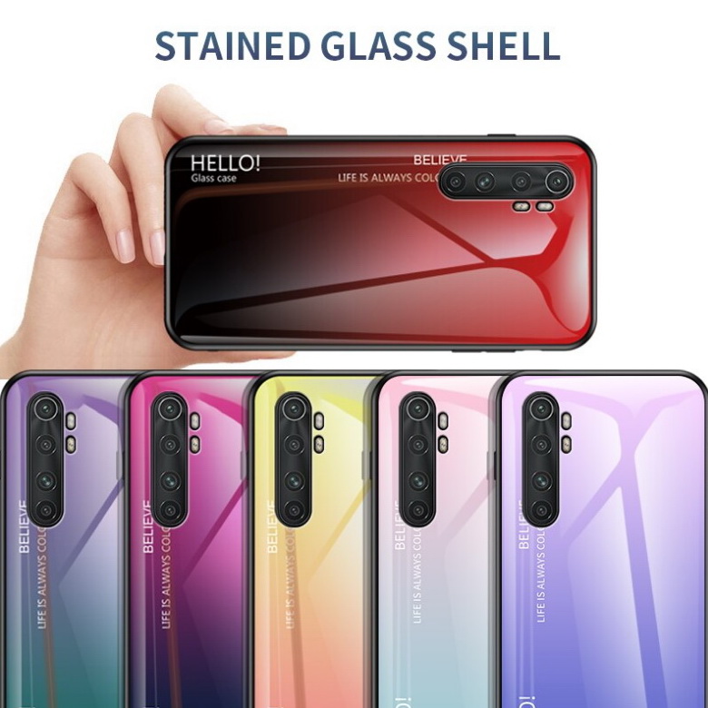 เคส Xiaomi Mi Note 10 Lite #เคสฝาหลัง Gradient Color Glass + PC + TPU Hybrid Case