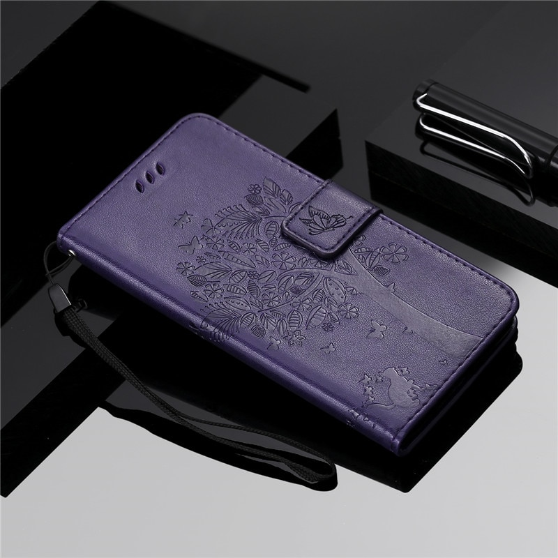 Case iPhone 13 Pro Max#เคสฝาพับหนัง PU พิมพ์ลาย Imprint Cat and Tree Pattern Leather Protection Cover
