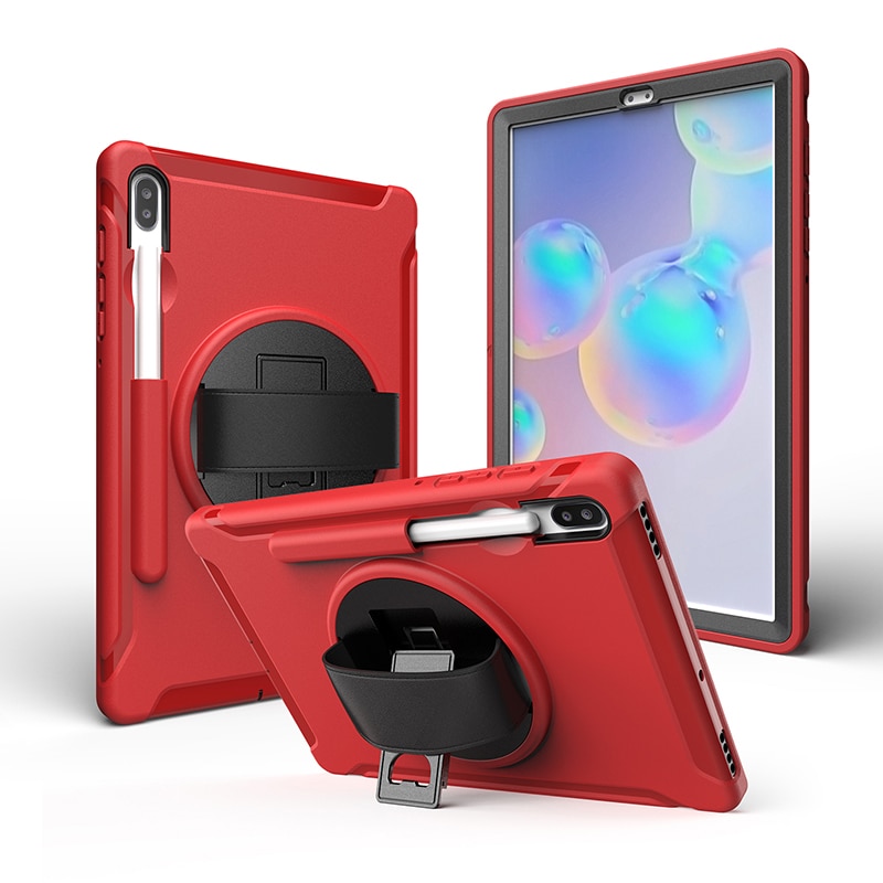 เคส Samsung Galaxy Tab S6 SM-T860 SM-T865 #เคสฝาหลังพลาสติกมีขาตั้งหมุนได้ 360° Swivel Kickstand PC + TPU Tablet Combo Shell with Hand Strap มีสายรัดมือ