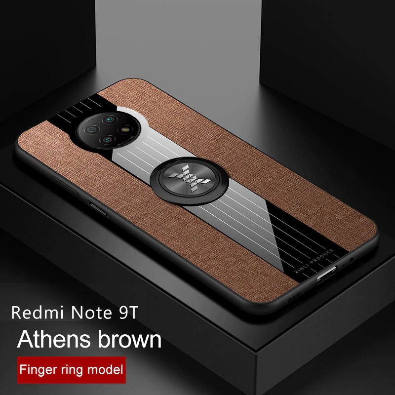 เคส Redmi Note 9T 5G #เคสฝาหลังเคลือบผ้าเนื้อมีแหวนสวมนิ้ว TPU ไฮบริด+อะคริลิค + แหวนโลหะ
