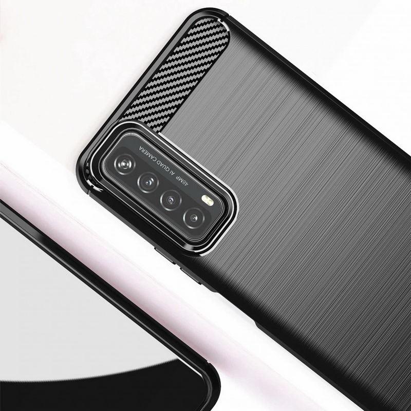 Case Huawei Y7a #เคสฝาหลังตกแต่งคาร์บอนไฟเบอร์ ผิวขัดแปรง Brushered TPU Back Case