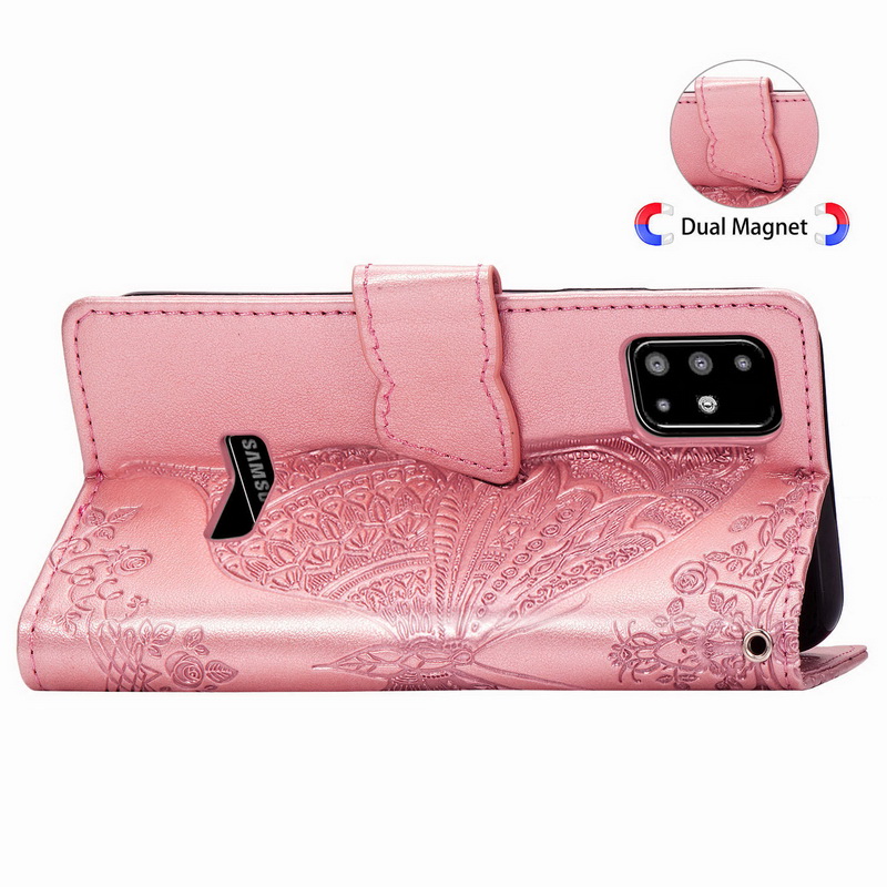 Case Samsung Galaxy A71 #เคสฝาพับ Imprint ลายผีเสื้อดอกไม้