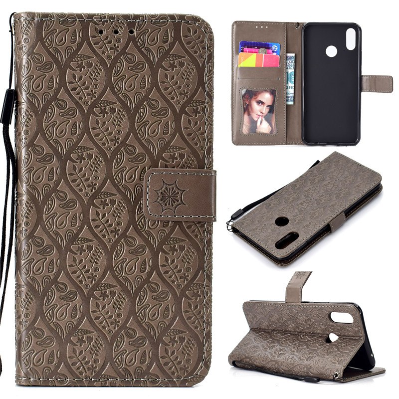 Case Huawei nova 3i #เคสฝาพับหนัง PU Imprint Leaf Leather