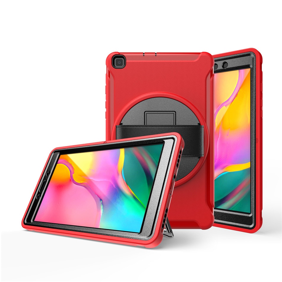 เคส Samsung Galaxy Tab A 8.0 (2019) SM-T290 SM-T295 SM-T297 #เคสฝาหลังพลาสติกมีขาตั้งหมุนได้ 360° Swivel Kickstand PC + TPU Tablet Combo Shell with Hand Strap มีสายรัดมือ
