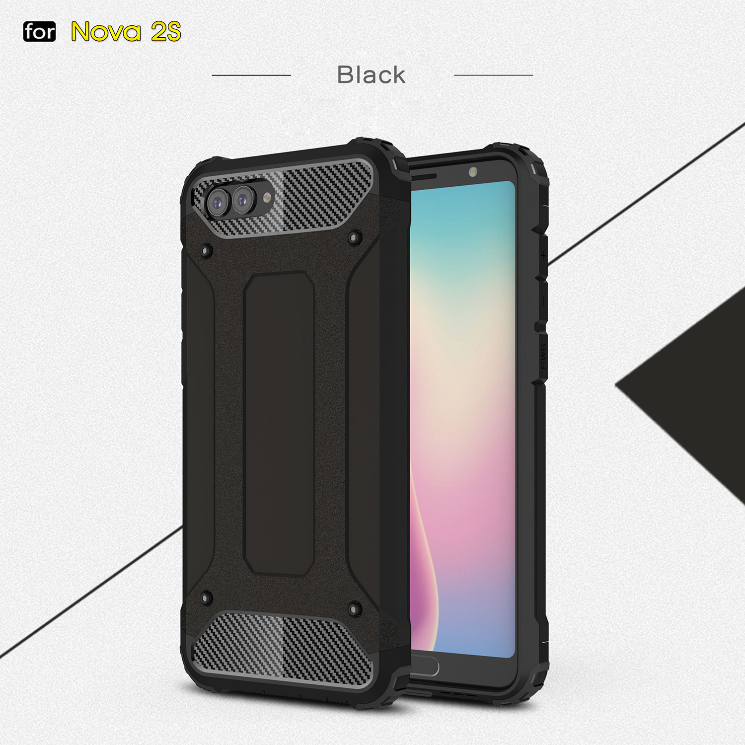 เคส Huawei nova 2s #เคสฝาหลังพลาสติกแข็งกันกระแทก ไฮบริด พลาสติก+TPU สีสันสวยงามทันสมัย