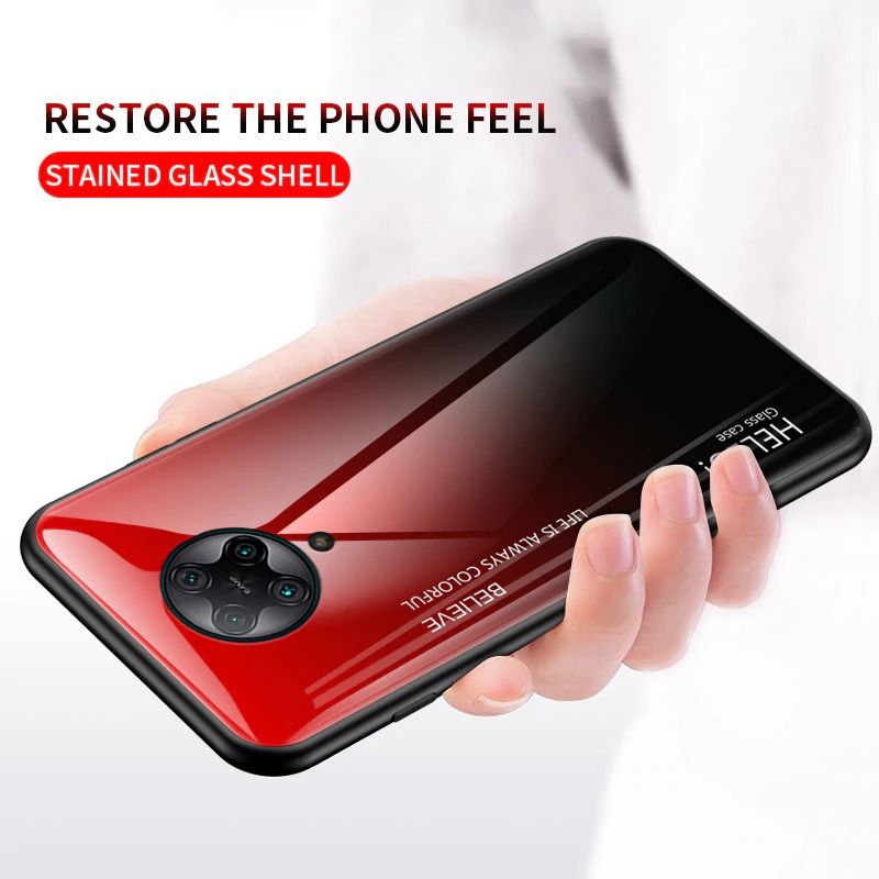 เคส Redmi Note 9T 5G #เคสฝาหลัง Gradient Color Glass + PC + TPU Hybrid Case