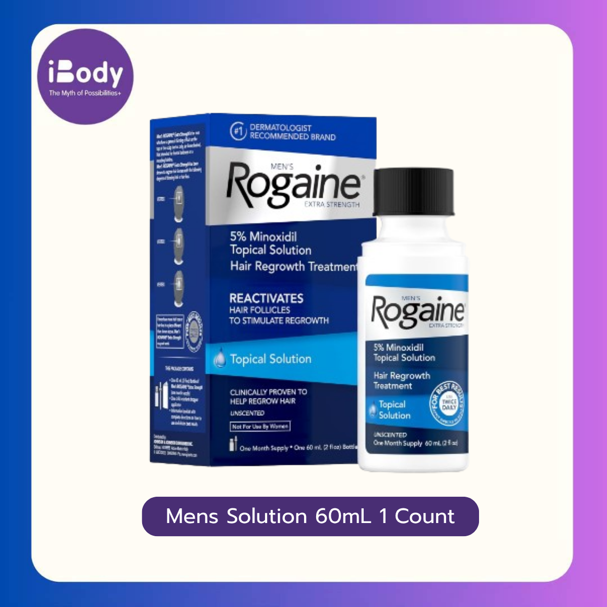60% Sale!! EXP.08/2025 Rogaine Mens Solution 60mL 1,3 Count โรเกน ผลิตภัณฑ์ฟื้นฟูผมบาง สำหรับผู้ชาย