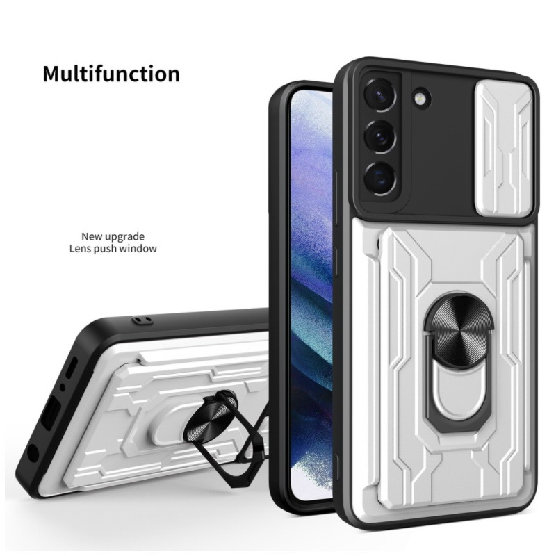 Case Samsung Galaxy S21 FE 5G #เคสฝาหลังกันกระแทก Hybrid Case มัลติฟังก์ชั่นมีแหวนสวมนิ้วแผ่นสไลด์ปิดเลนส์กล้องได้
