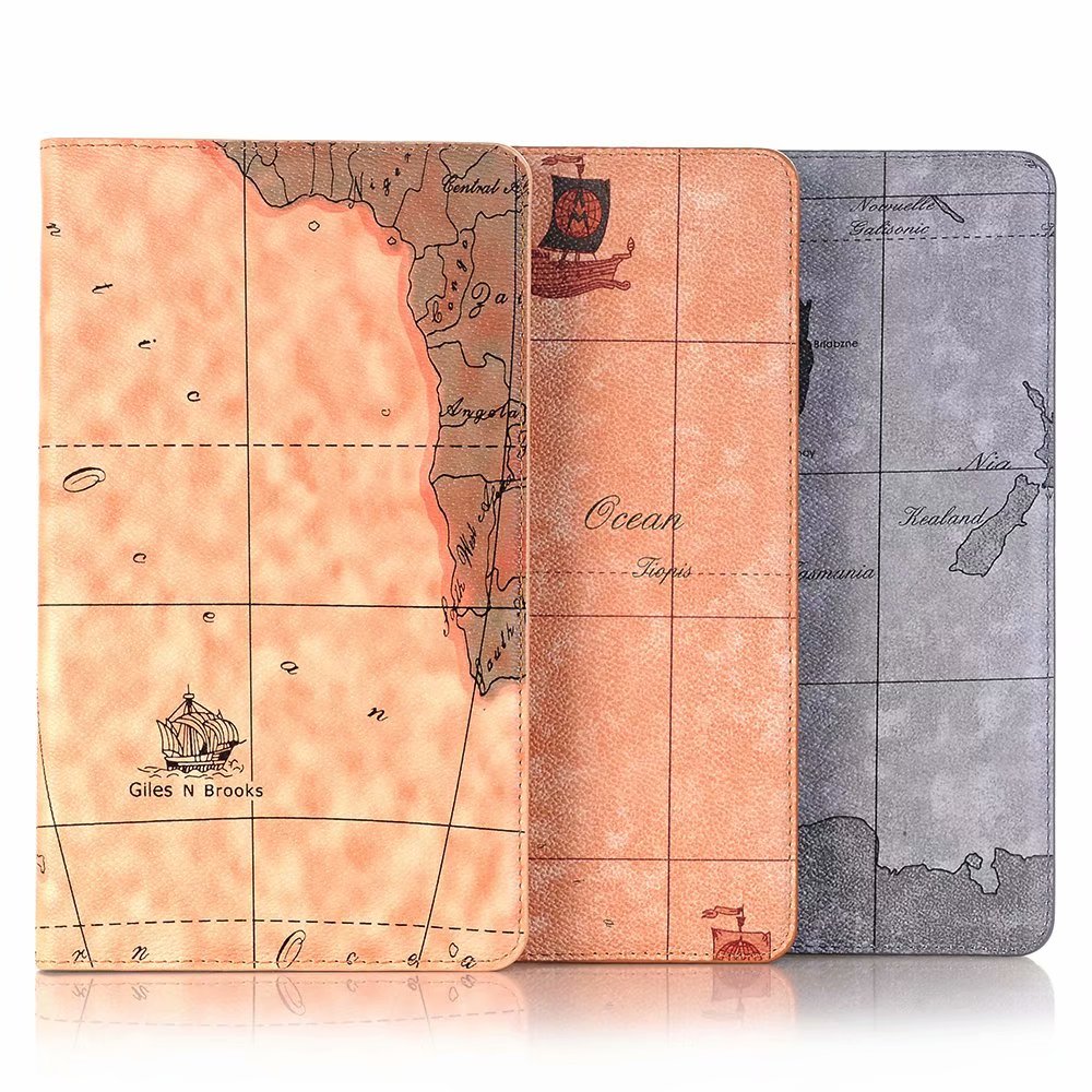 Case Huawei MediaPad M5 Lite 8 #เคสฝาพับหนัง PU พิมพ์รูปแบบแผนที่ Map Pattern Stand Wallet Leather