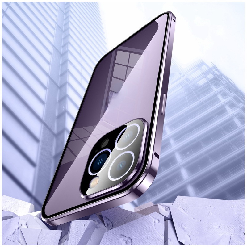 เคส iPhone 14#เคสกระจกขอบโลหะประกบแม่เหล็กหน้าหลังมีป้องกันเลนส์กล้อง Fully Protection Magnetic Adsorption Glass Metal Phone Protective Built-in Camera Protection