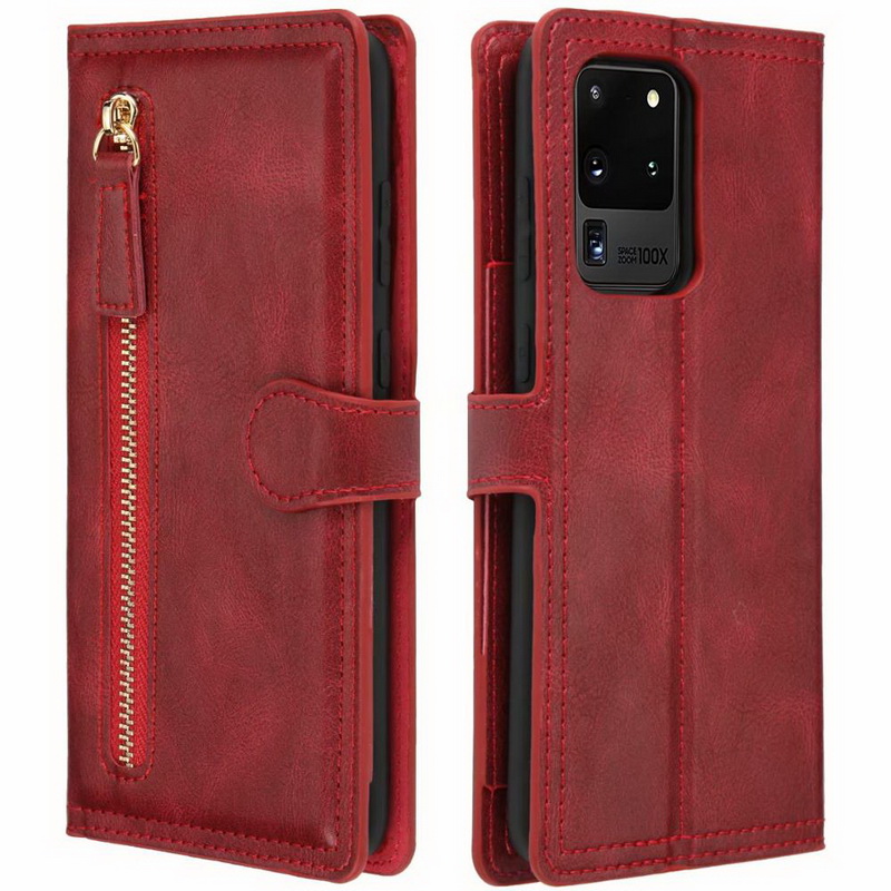 เคส Samsung Galaxy S20 Ultra / S20 Ultra 5G #เคสฝาพับแบบกระเป๋าสตางค์ช่องใส่บัตรหลายช่อง Multi-slot Wallet Zippered Leather