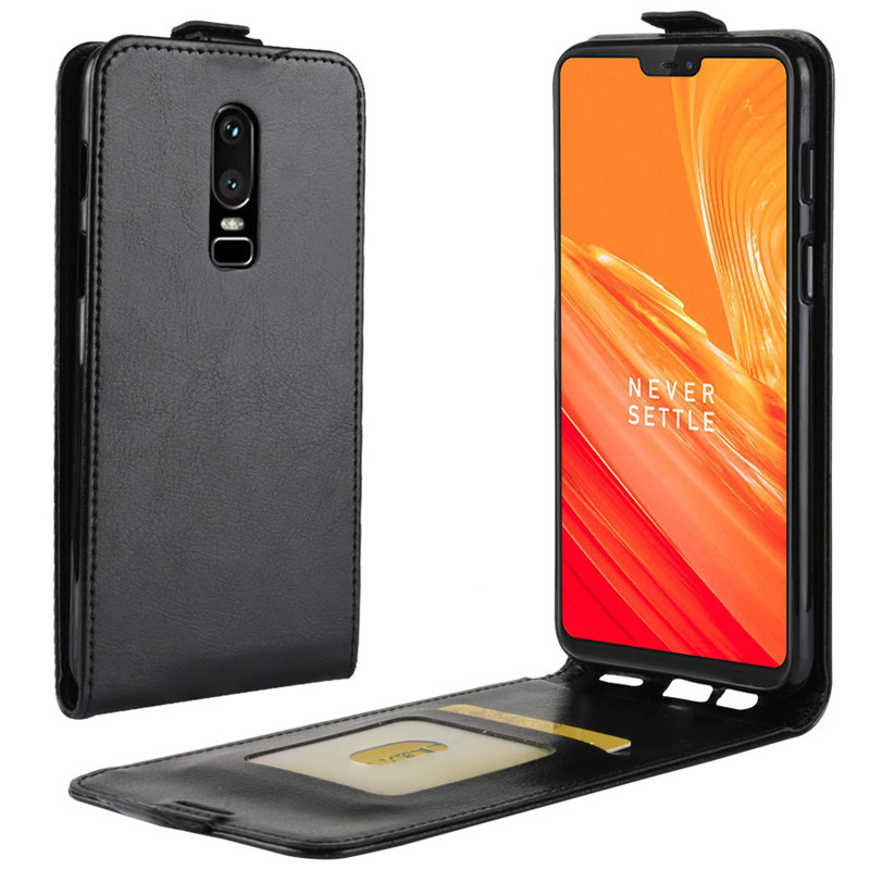 Case OnePlus 6 #เคสฝาพับหนัง PU Crazy Horse แนวตั้ง พร้อมช่องเสียบการ์ด
