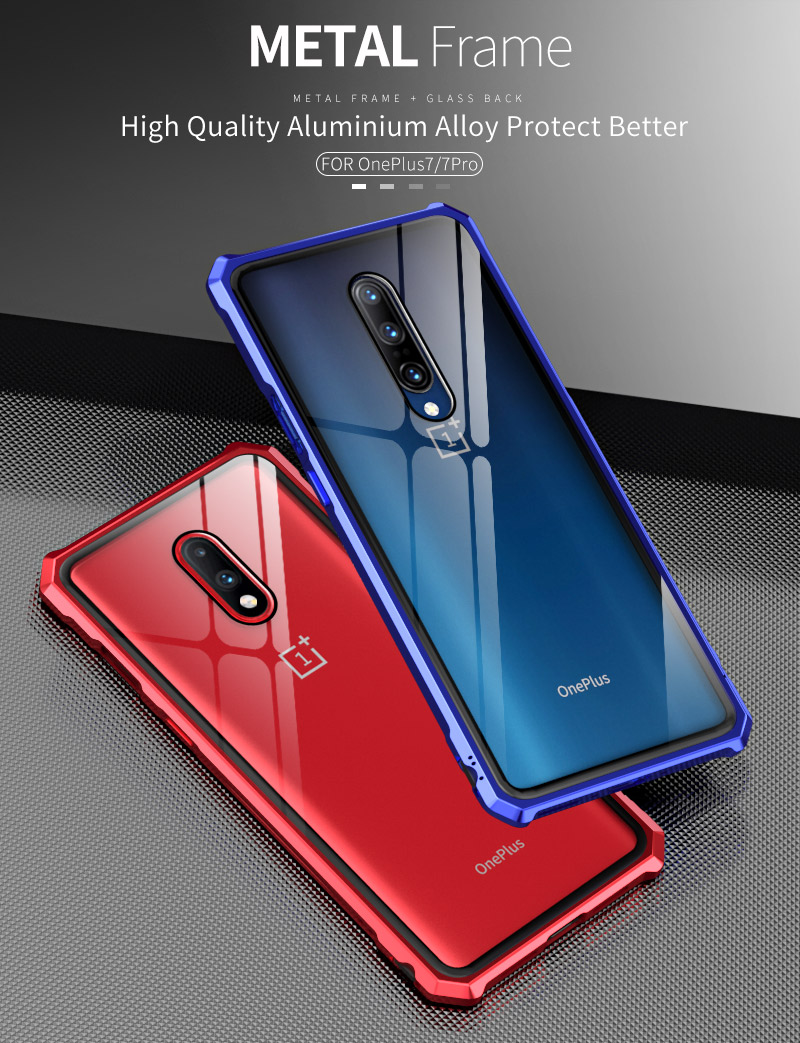 เคส OnePlus 7 Pro #เคสกรอบโลหะคุณภาพสูงแผ่นหลังกระจก High-Quality Metal Frame + Glass Back