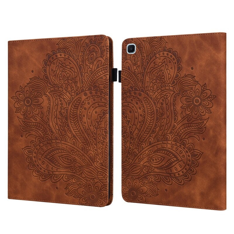 เคส Samsung Galaxy Tab S6 Lite 10.4 SM-P610 P615 P617 #เคสแบบฝาพับหนัง PU พิมพ์ลาย 3D Flower Embossed Tablet Flip Stand Soft TPU Back