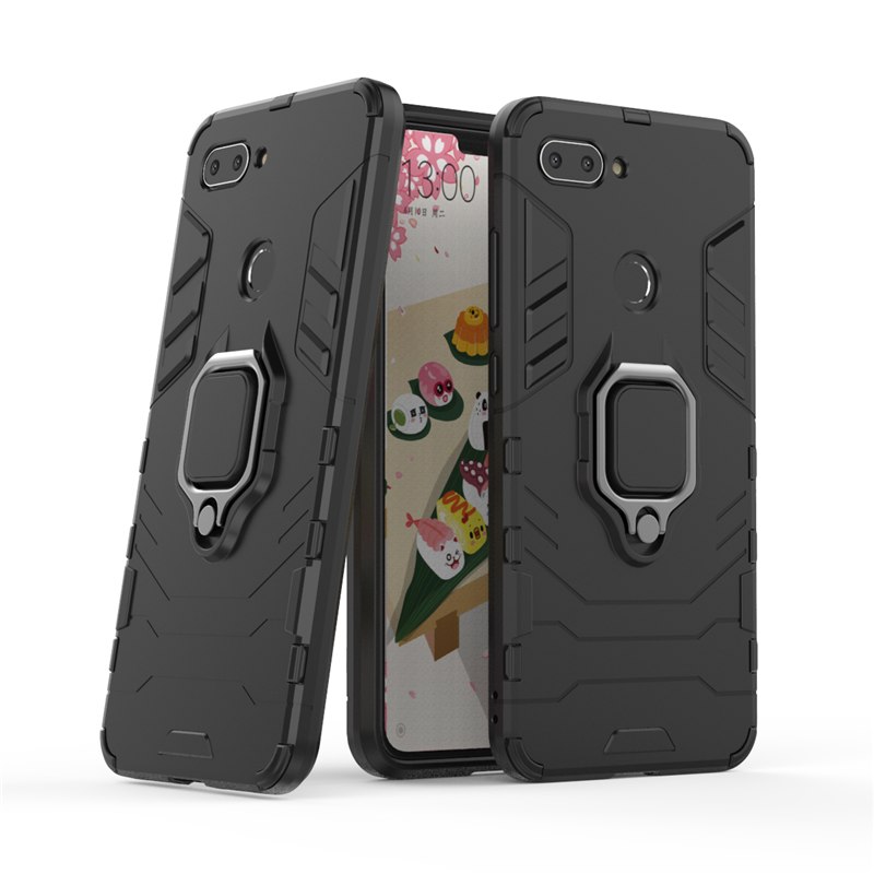 เคส Xiaomi Mi 8 Lite #เคสฝาหลังพลาสติกแข็ง +TPU Hybrid Case มีแหวนสวมนิ้วโลหะ Finger Ring Kickstand