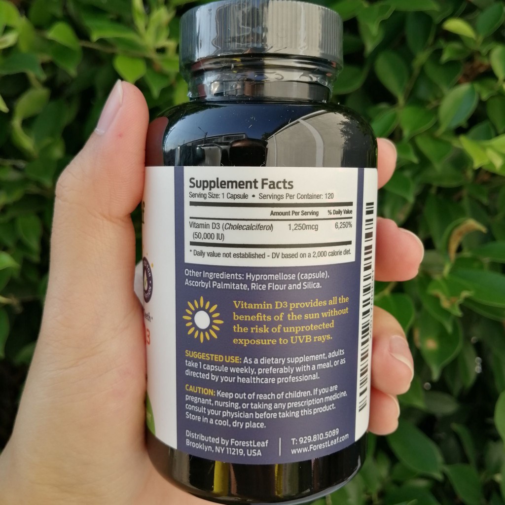 Vitamin D3 ดีสาม 50,000 IU Weekly Supplement 120 Vegetable Capsules (ForestLeaf®) ช่วยเสริมสร้างกระดูก ฟัน และการทำงานของกล้ามเนื้อ