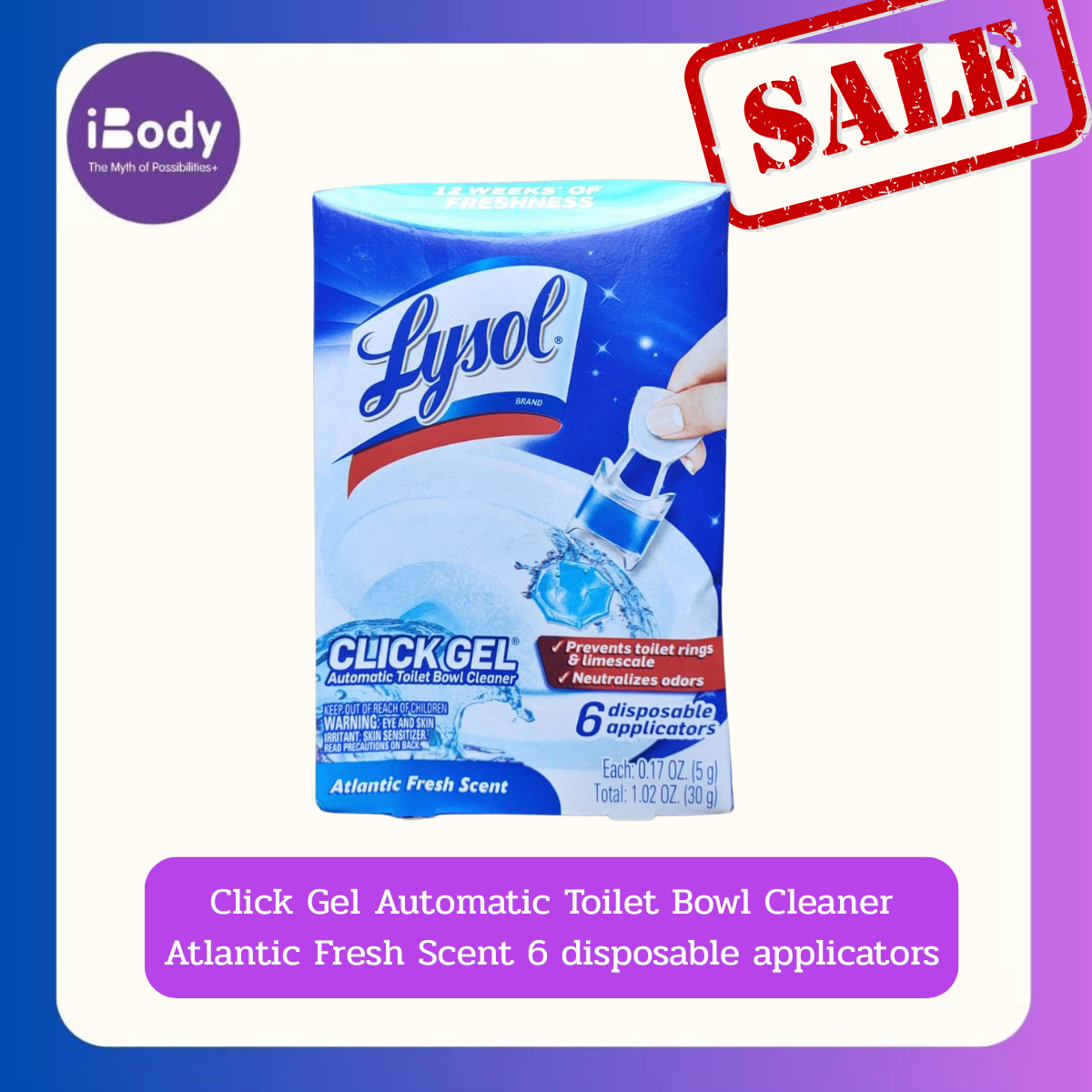 (Lysol®) Click Gel Automatic Toilet Bowl Cleaner Atlantic Fresh Scent 6 disposable applicators เจลดับกลิ่นและทำความสะอาดโถสุขภัณฑ์