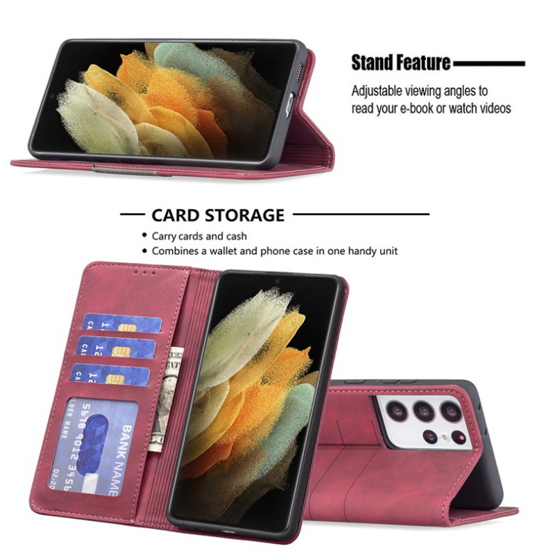 เคส Samsung Galaxy S22 Ultra 5G #เคสฝาพับหนัง PU สไตล์กระเป๋าสตางค์พร้อมช่องใส่การ์ด Luxury Flip Stand Card Phone Leather Wallet Cover Casing