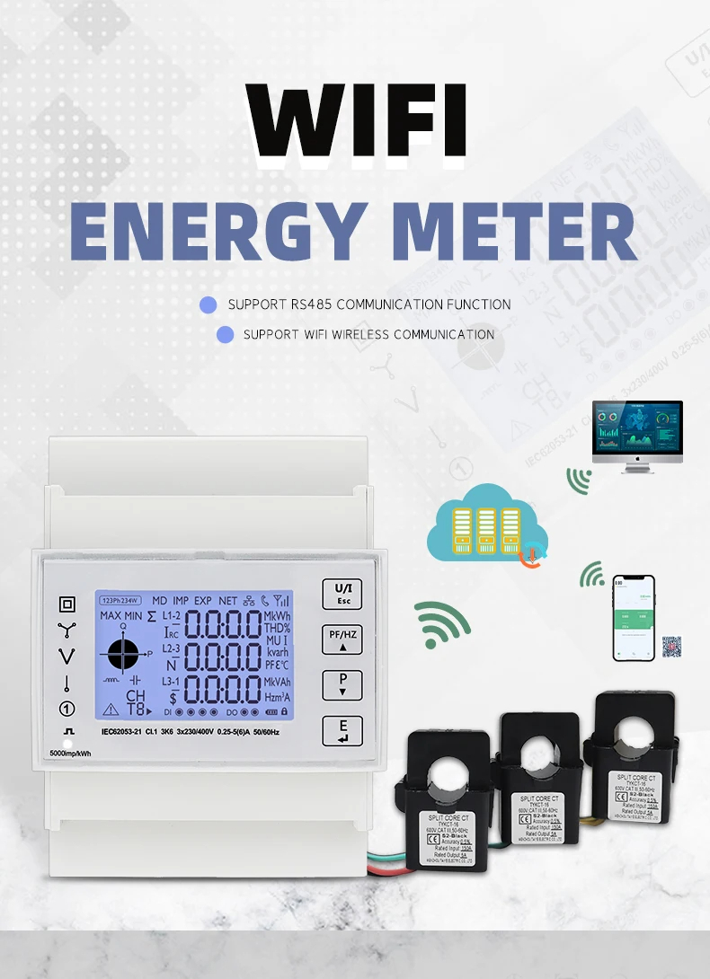พาวเวอร์มิเตอร์ 3 เฟส Three-phase WIFI multi-function energy meter with current transformer TAC4321CT series ผ่านแอพพลิเคชั่น Tuya