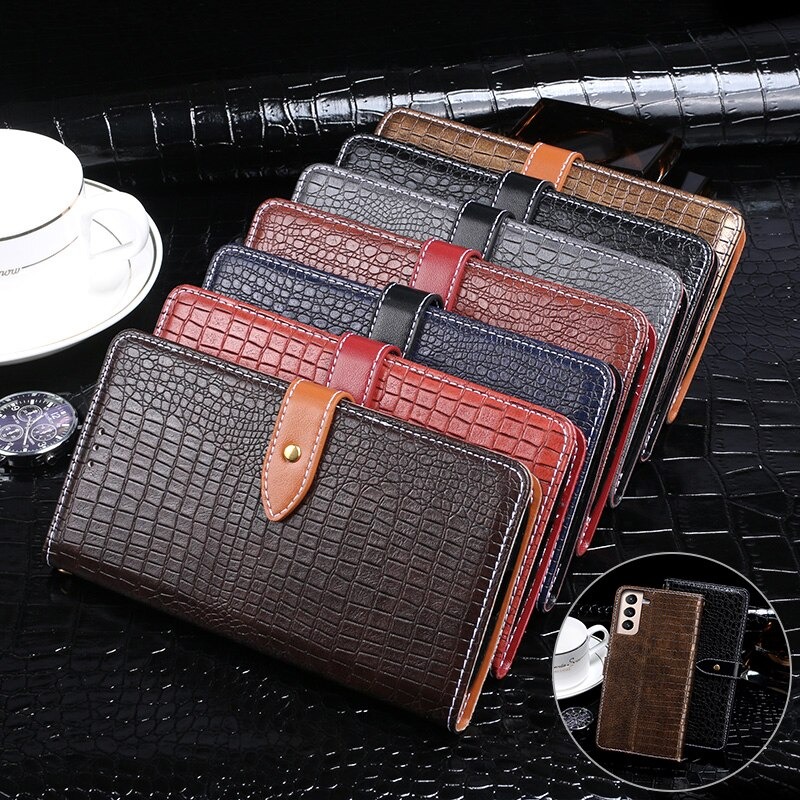 เคส Samsung Galaxy S21 #เคสฝาพับหนัง PU สไตล์กระเป๋าสตางค์รูปแบบหนังจระเข้ Crocodile Texture PU Leather Wallet