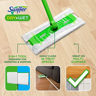 Swiffer® Dry Sweeping Cloth or Wet Mopping Cloth อุปกรณ์ทำความสะอาดพื้น ไม้ถูพื้น ไม้ม็อบ แผ่นถูแบบแห้งและแบบเปียก