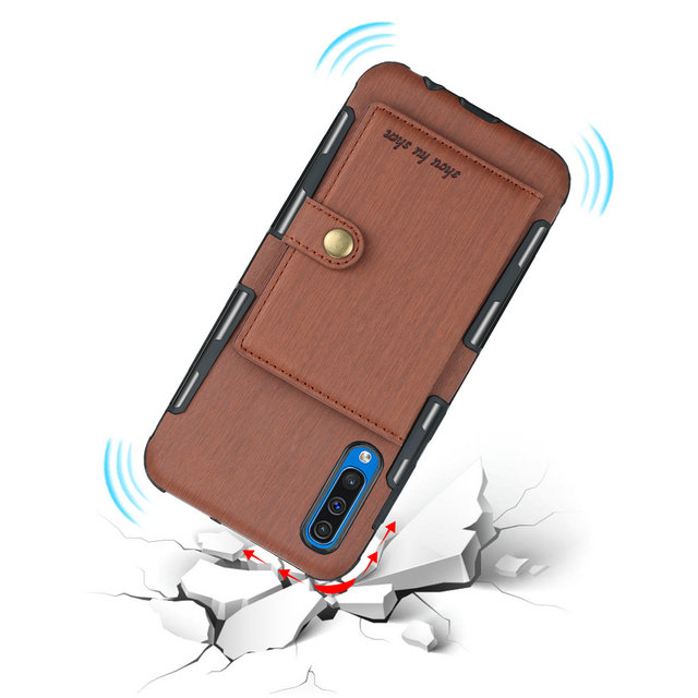 เคส Samsung Galaxy A50 / A50s / A30s #เคสฝาหลังพลาสติกเคลือบหนัง PU มีช่องใส่การ์ดพับได้ Brushed Card Slots PU Leather Coated Hard PC Casing