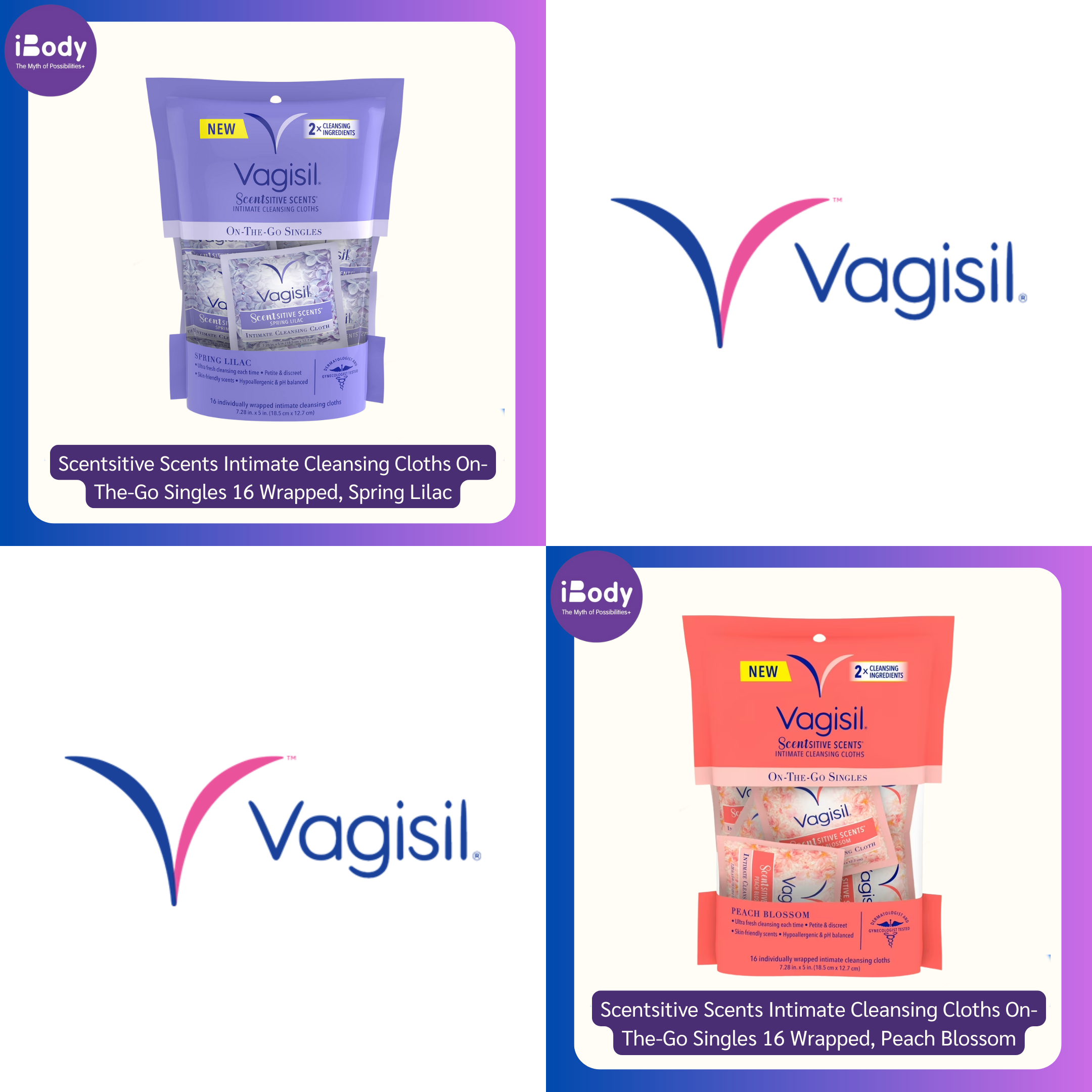 แผ่นเช็ดทำความสะอาดจุดซ่อนเร้น แบบใช้แล้วทิ้ง Scentsitive Scents Intimate Cleansing Cloths On-The-Go Singles 16 Wrapped (Vagisil®)