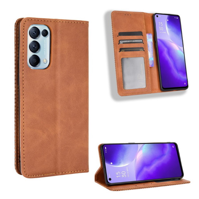 เคส OPPO Reno 5 Pro 5G#เคสฝาพับปกหนังสไตล์วินเทจดูดซับอัตโนมัติแบบกระเป๋าสตางค์