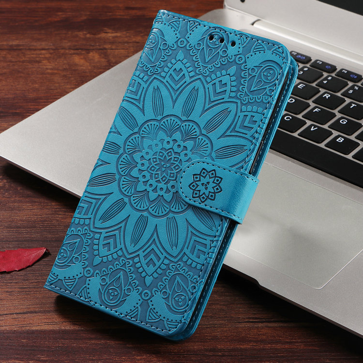 เคส OPPO A12#เคสฝาพับหนัง PU ผิวลายนูน Embossed Mandala Flower Leather Wallet