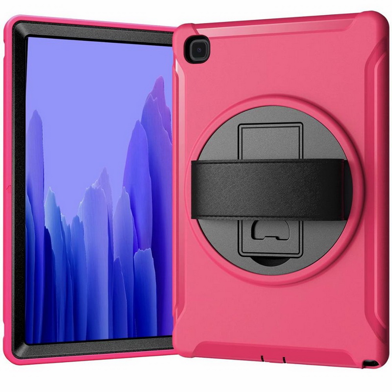 Case Samsung Galaxy Tab A7 10.4นิ้ว 2020 (T500,T505,T507) #เคสฝาหลังพลาสติกมีขาตั้งหมุนได้ 360° Swivel Kickstand PC + TPU Tablet Combo Shell with Hand Strap มีสายรัดมือ