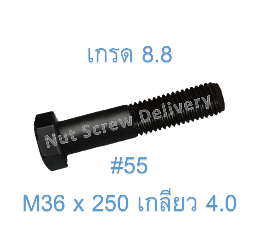 สกรูหัวเหลี่ยมมิลดำ M36 x 250 (เกลียว 4.0) ขอบ #55 เกรด 8.8