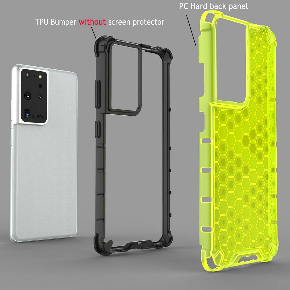 เคส Samsung Galaxy S21 Ultra #เคสฝาหลังกันกระแทก Honeycomb Shock Absorber TPU + PC + Silicone Hybrid