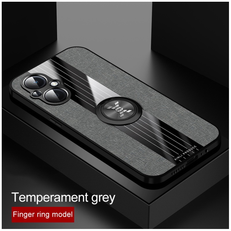 เคส OPPO Reno 7z 5G #เคสฝาหลังเคลือบผ้าเนื้อมีแหวนสวมนิ้ว TPU ไฮบริด+อะคริลิ + แหวนโลหะ